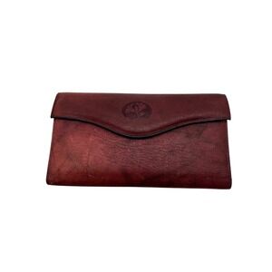 Buxton Burgundy Leather Bifold Clutch Wallet Tree Logo Snap Closure